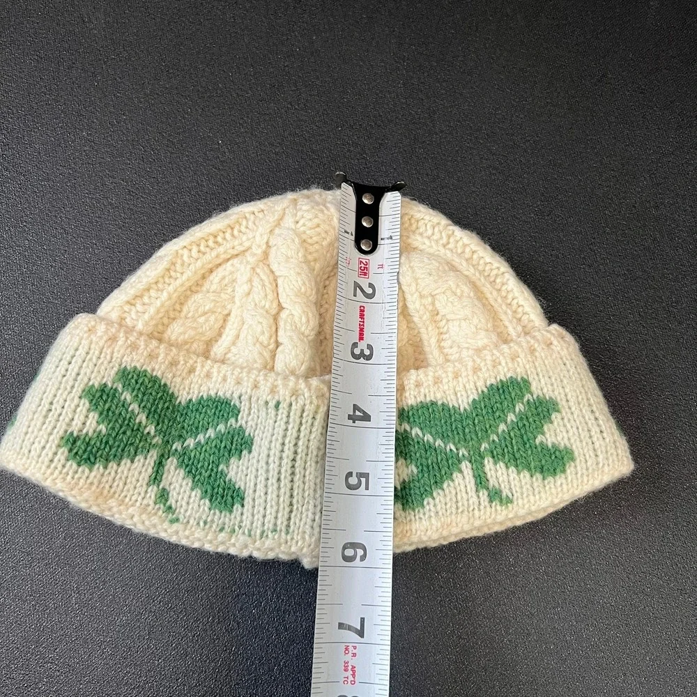 Carraig Donn Kids Shamrock Beanie 100% Merino Wool Made in Ireland Cream Green